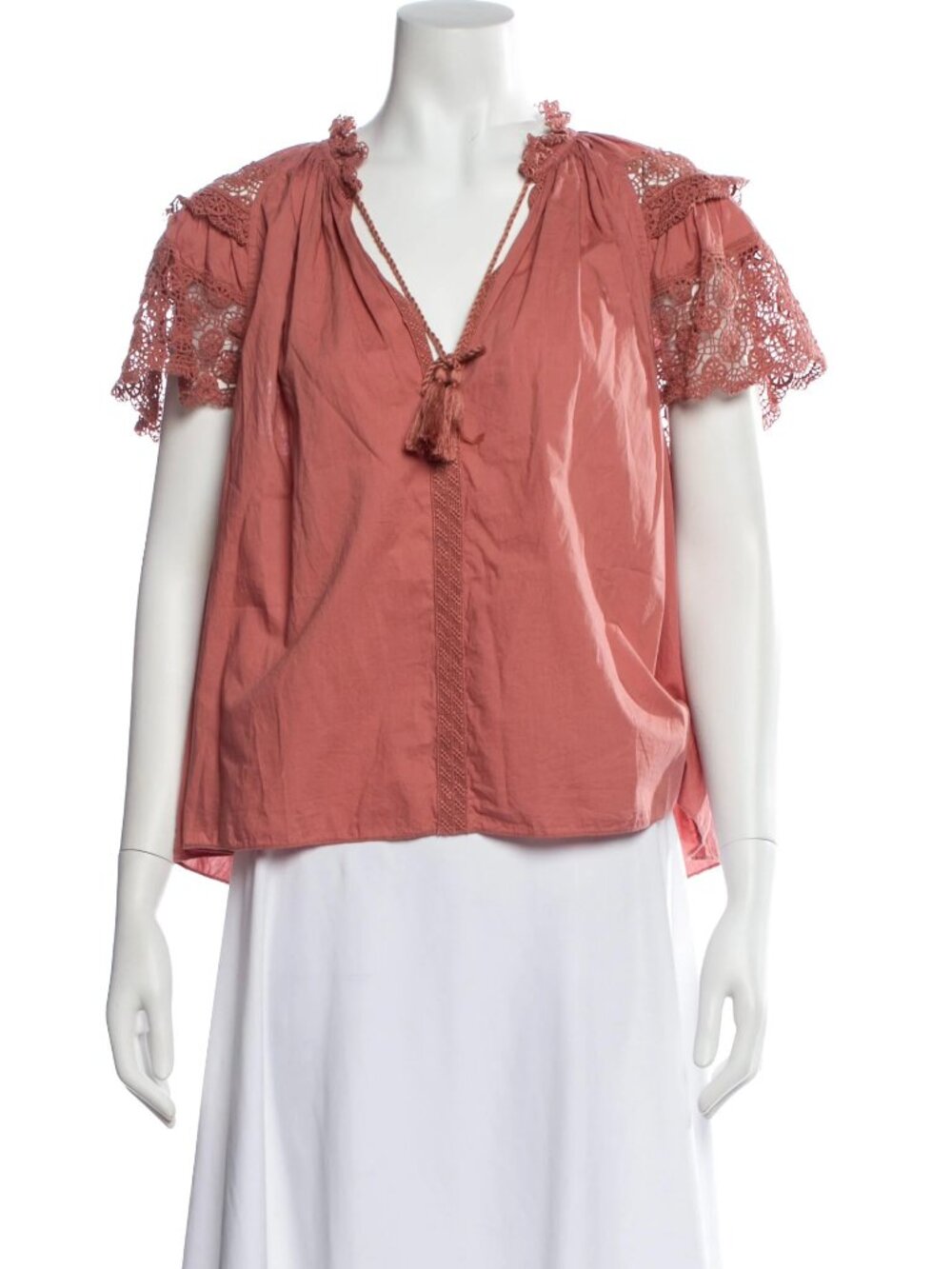 Ulla Johnson Poplin Cotton Eyelet Tassel Blouse